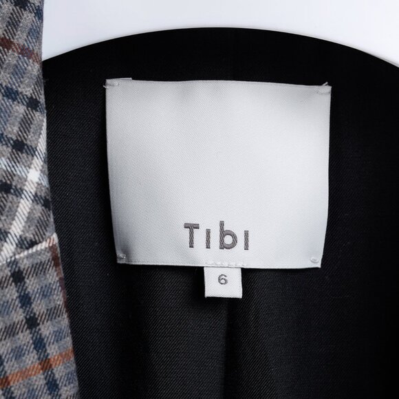 Tibi Gabe Blazer Slit-Elbow Grey Multi Windowpane Check Blazer - Picture 9 of 11
